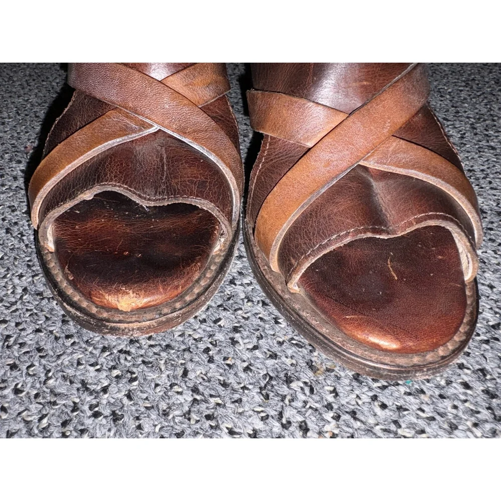Freebird by Steven Peru Leather Size 9 Mid-Shaft Ankle Open Toe Buckles Brown